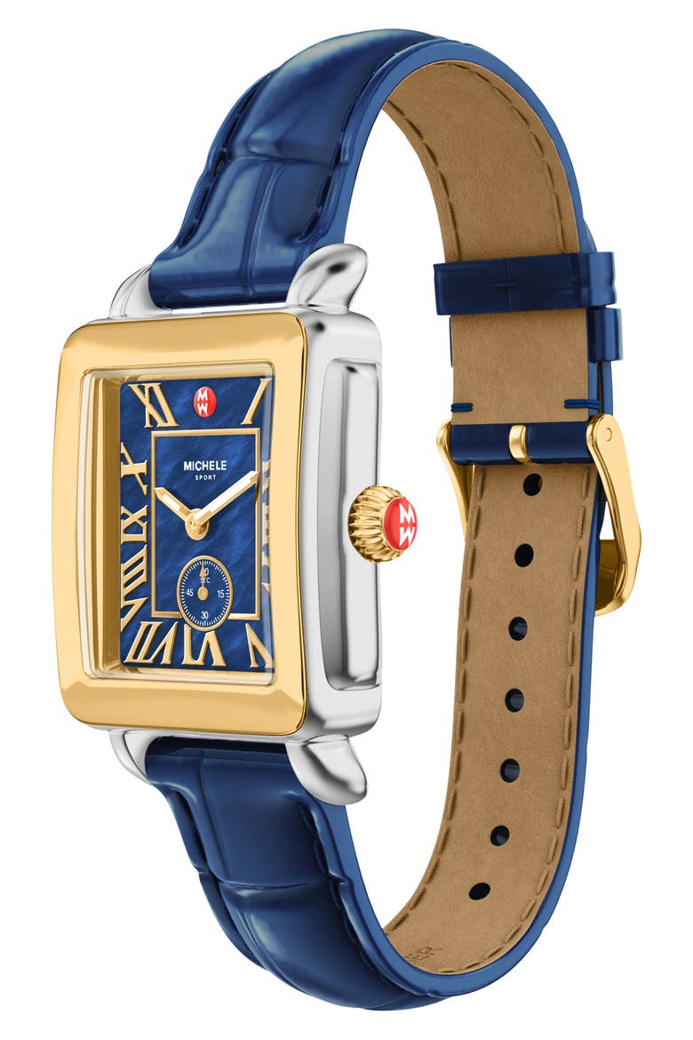 Deco Sport Mid Leather Strap Watch, 29mm x 31mm, Alternate, color, NAVY