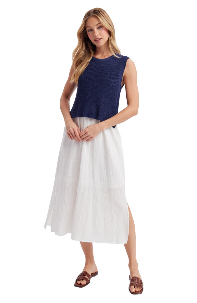 WISHLIST Mixed Media Midi Dress, Alternate, color, Navy/ Cream