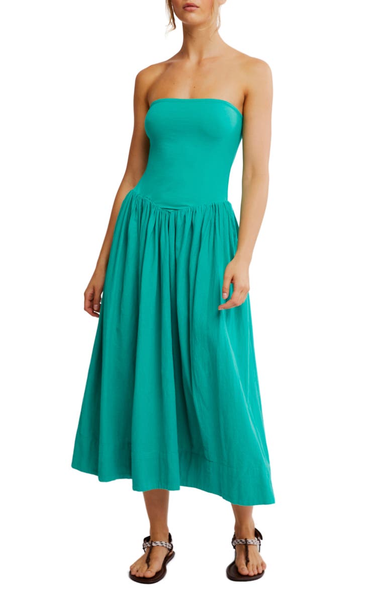 Free People Onda Strapless Midi Dress, Main, color, Malachite Green