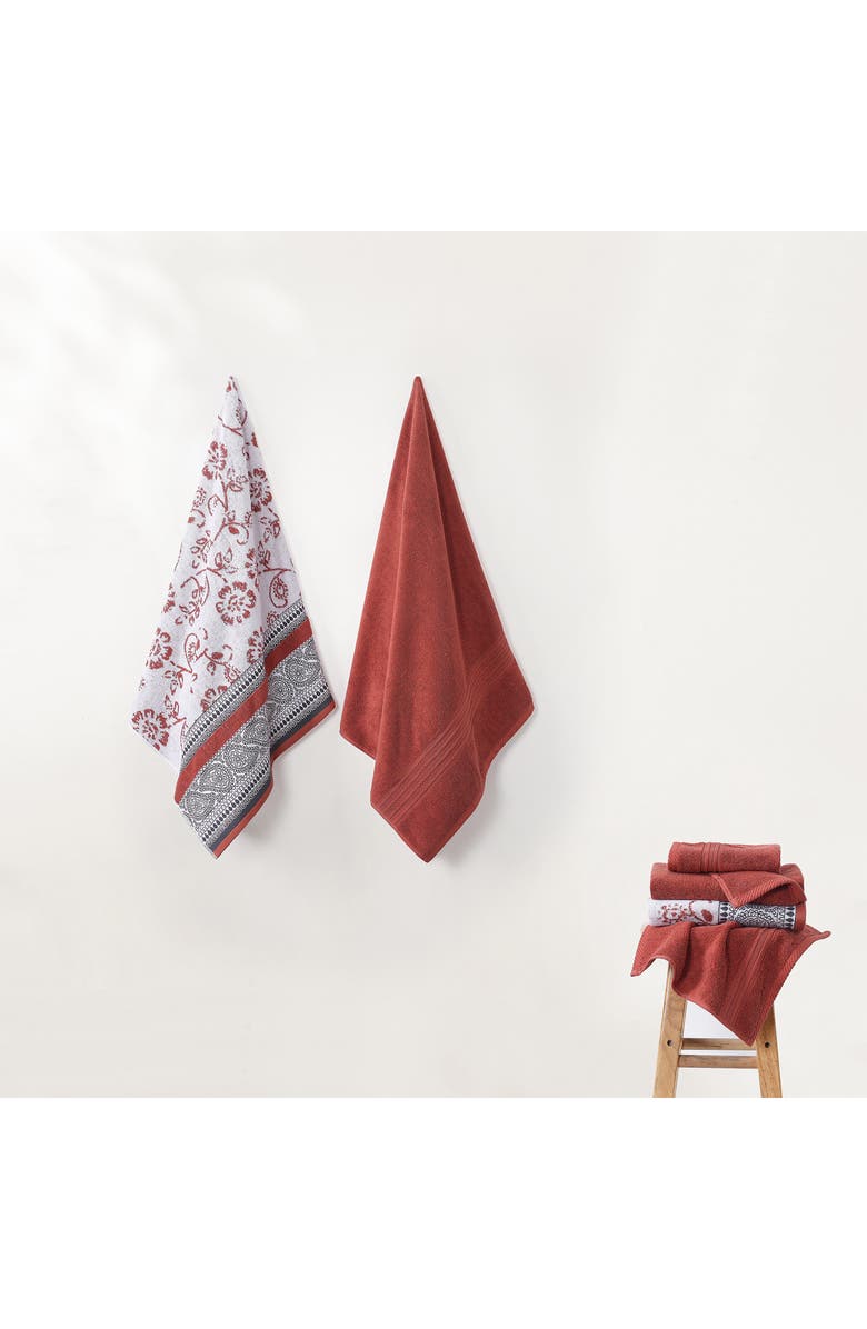 Modern Threads Yarn Dyed Jacquard/Solid Towel 6-Piece Set - Ophelia Stone, Alternate, color, Clay