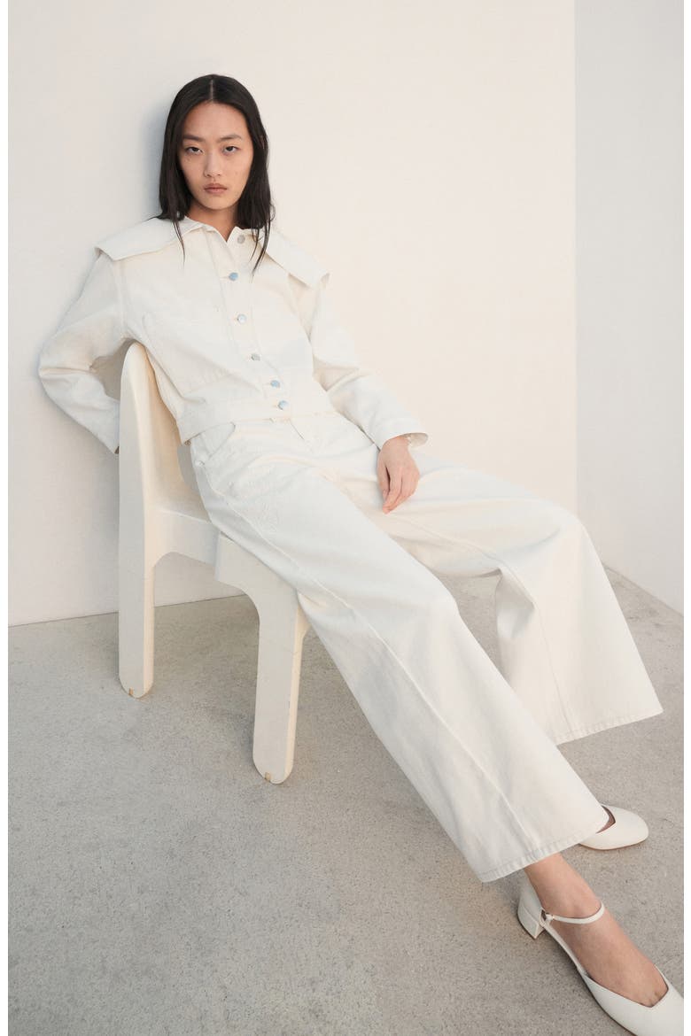 Embroidered High Waist Wide Leg Jeans, Alternate, color, OFF WHITE