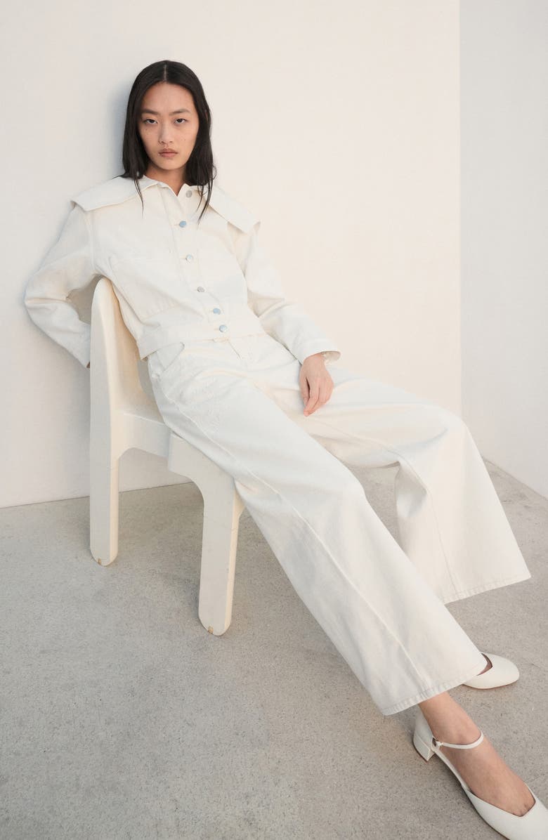 MANGO Embroidered High Waist Wide Leg Jeans, Alternate, color,