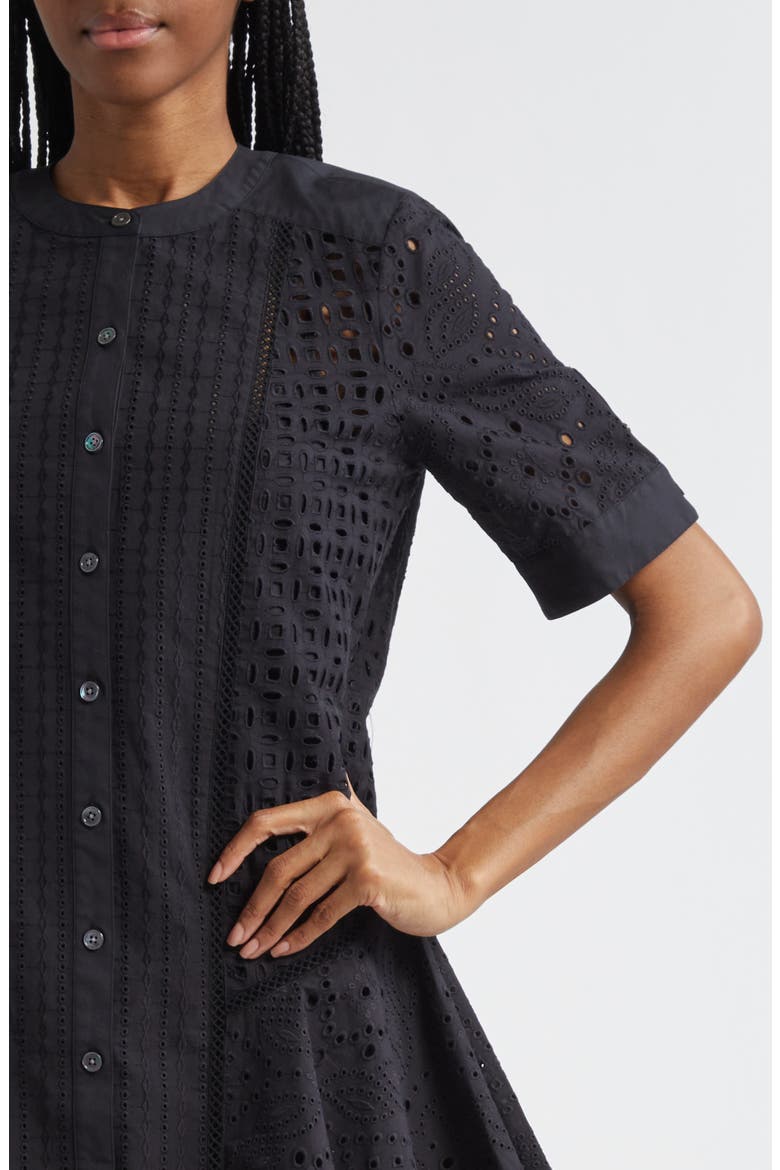 Dara Eyelet Dress, Alternate, color, BLACK