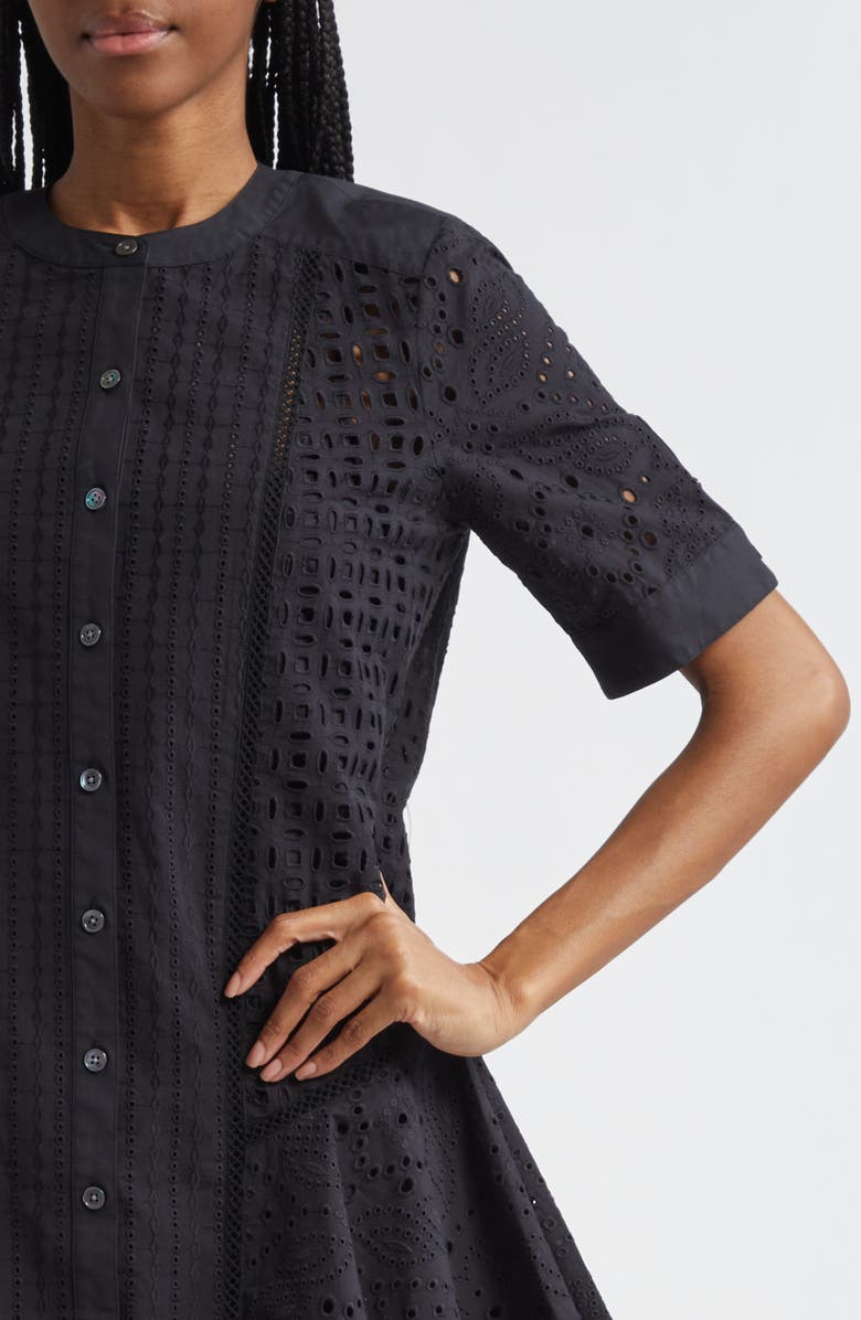 Veronica Beard Dara Eyelet Dress, Alternate, color, Black