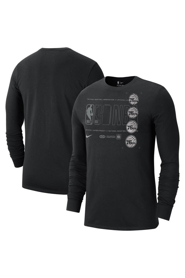 Men's Nike Black Philadelphia 76ers Courtside Chrome Long Sleeve T-Shirt, Main, color, Black
