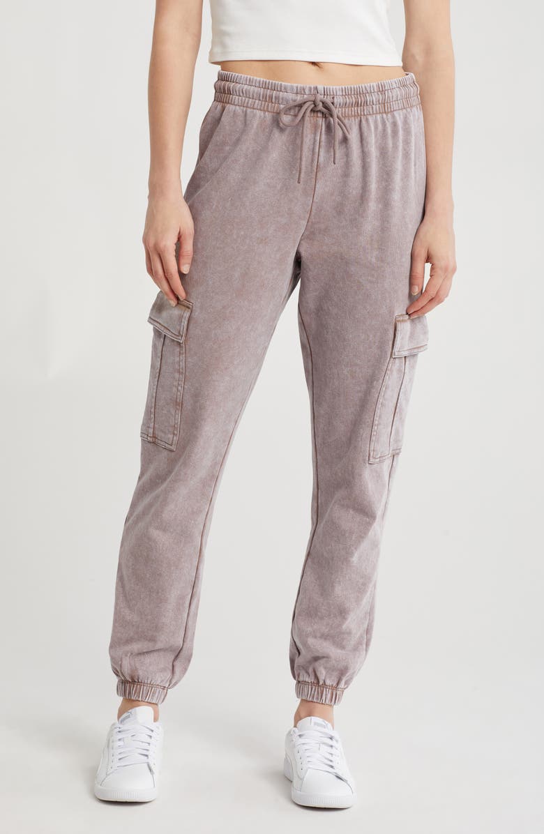 90 DEGREE BY REFLEX Washed French Terry Cargo Joggers, Main, color, Mocha Latte