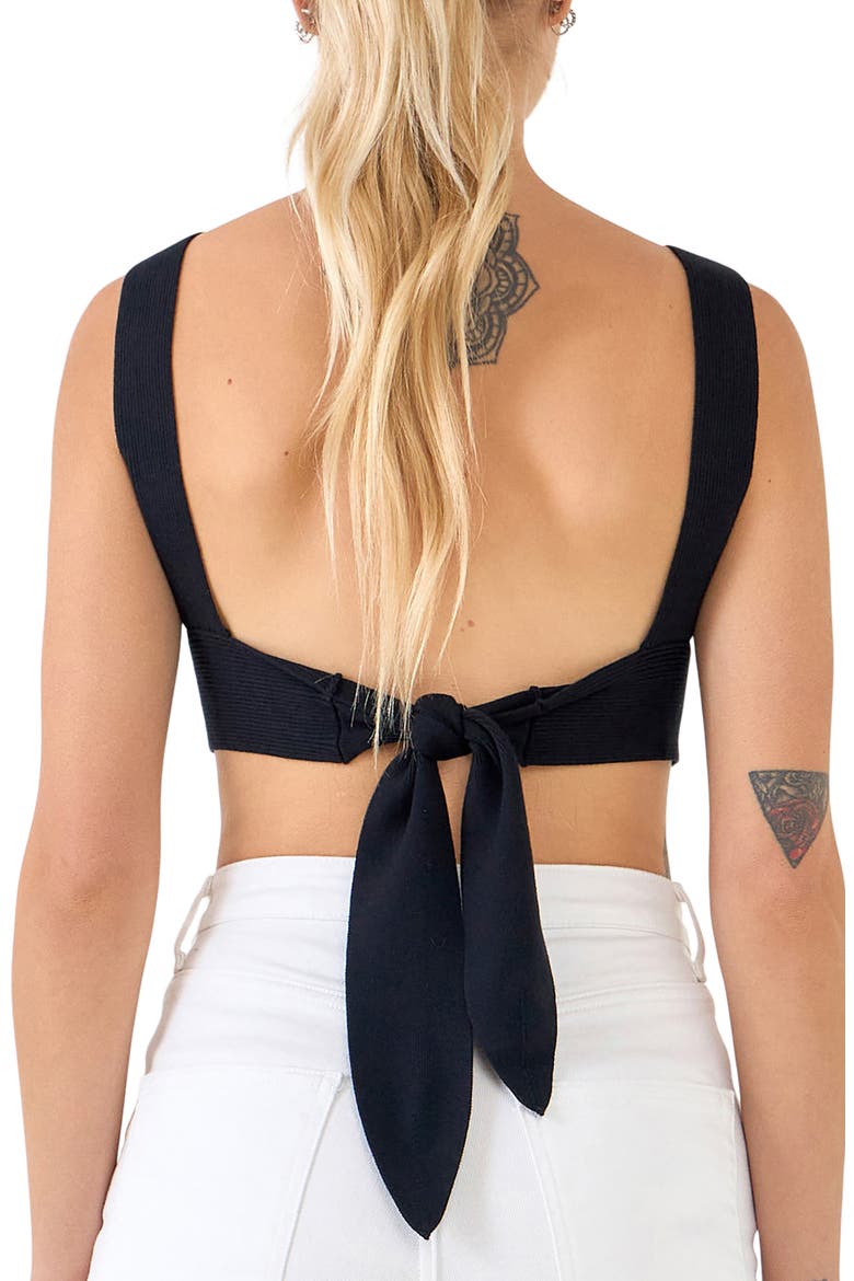 Tie Back Rib Bra Top, Alternate, color, BLACK