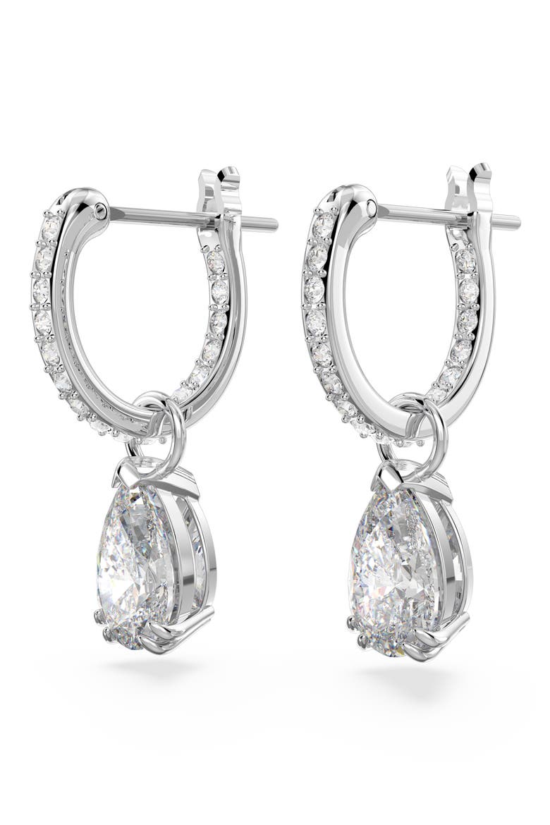 Millenia Pear Crystal Drop Huggie Hoop Earrings, Alternate, color, SILVER