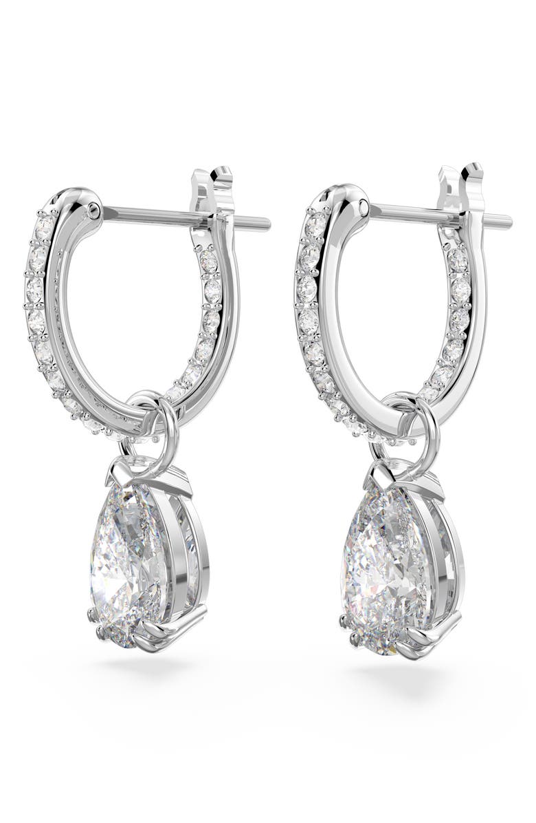 Swarovski Millenia Pear Crystal Drop Huggie Hoop Earrings, Alternate, color, Silver
