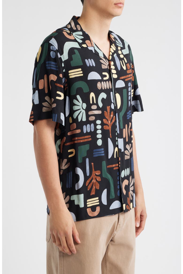 Didcot Geo Block Print Camp Shirt, Alternate, color, BLACK / MULTI