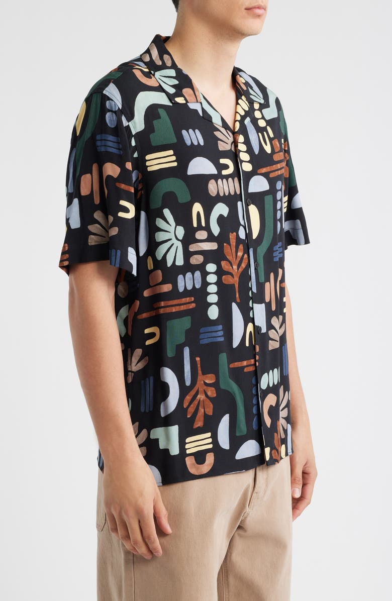 Wax London Didcot Geo Block Print Camp Shirt, Alternate, color, Black / Multi