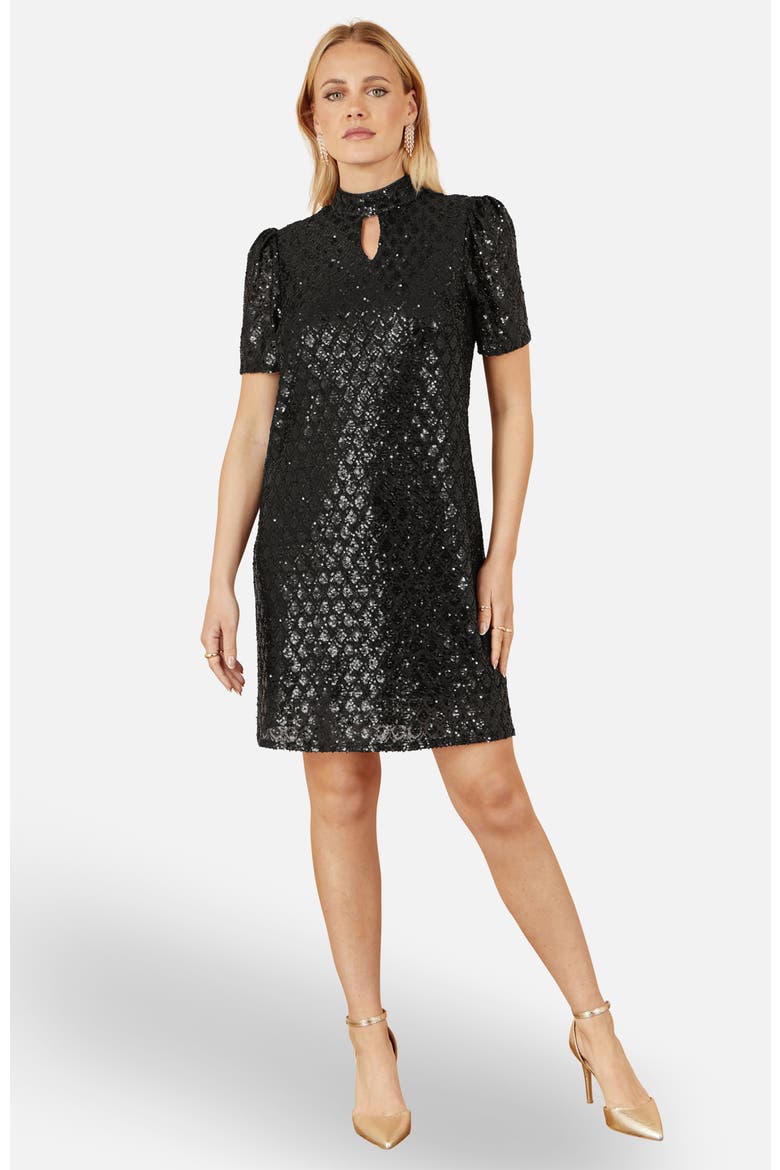 Sequin Chevron Pattern Tunic Dress, Main, color, Black
