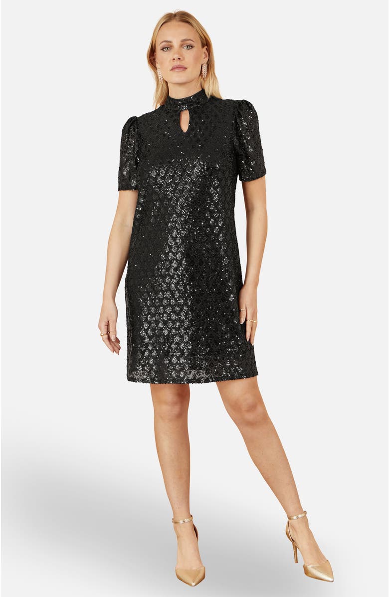 Yumi Sequin Chevron Pattern Tunic Dress, Main, color, Black