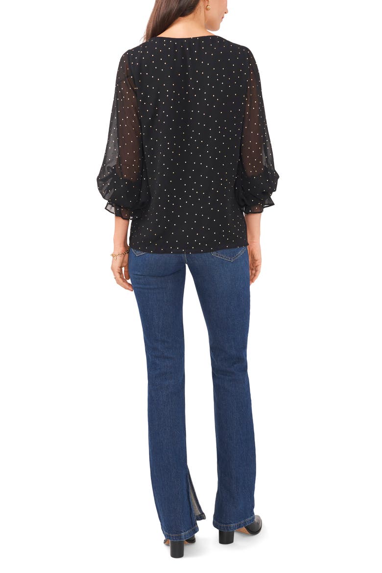 Polka Dot Balloon Sleeve Blouse, Alternate, color, RICH BLACK