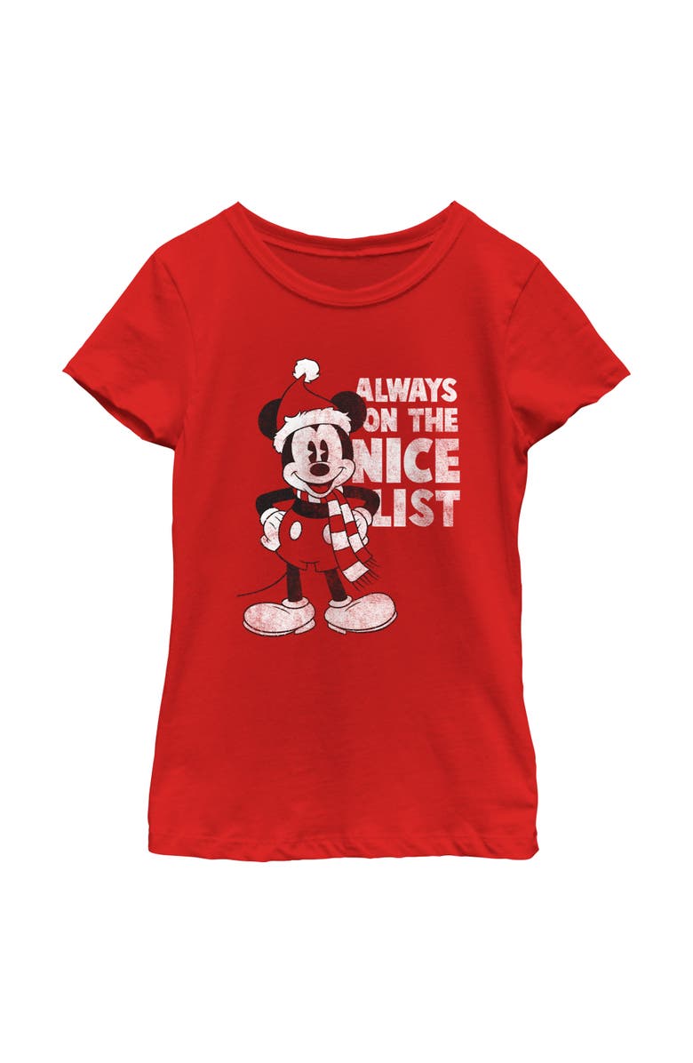 Mickey & Friends Girl's Mickey & Friends Christmas Always on the Nice List Mickey  Graphic T-Shirt, Main, color, Red