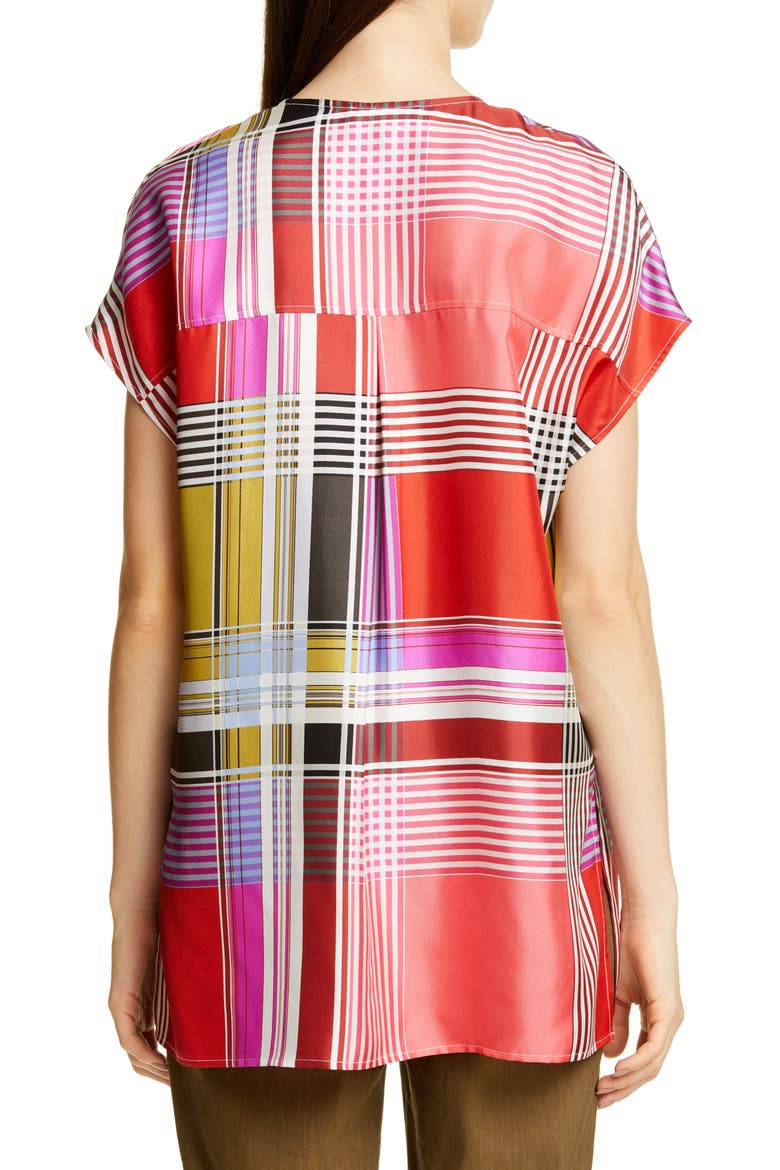 Madras Plaid Silk Twill Blouse, Alternate, color, MAGENTA MULTI