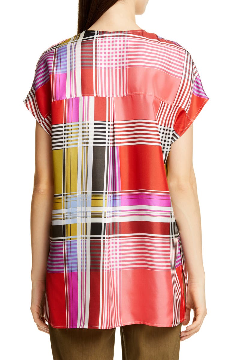 St. John Collection Madras Plaid Silk Twill Blouse, Alternate, color,