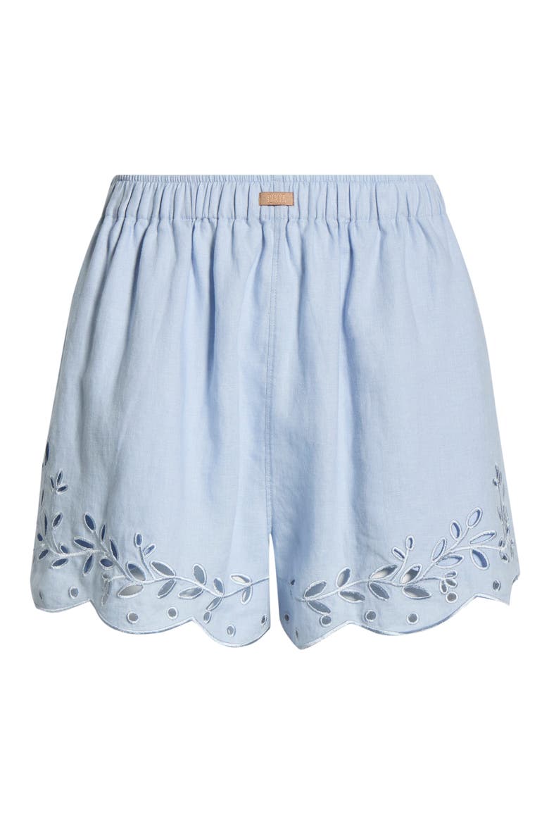 Embroidered Eyelet Linen Shorts, Alternate, color, WHISPER BLUE