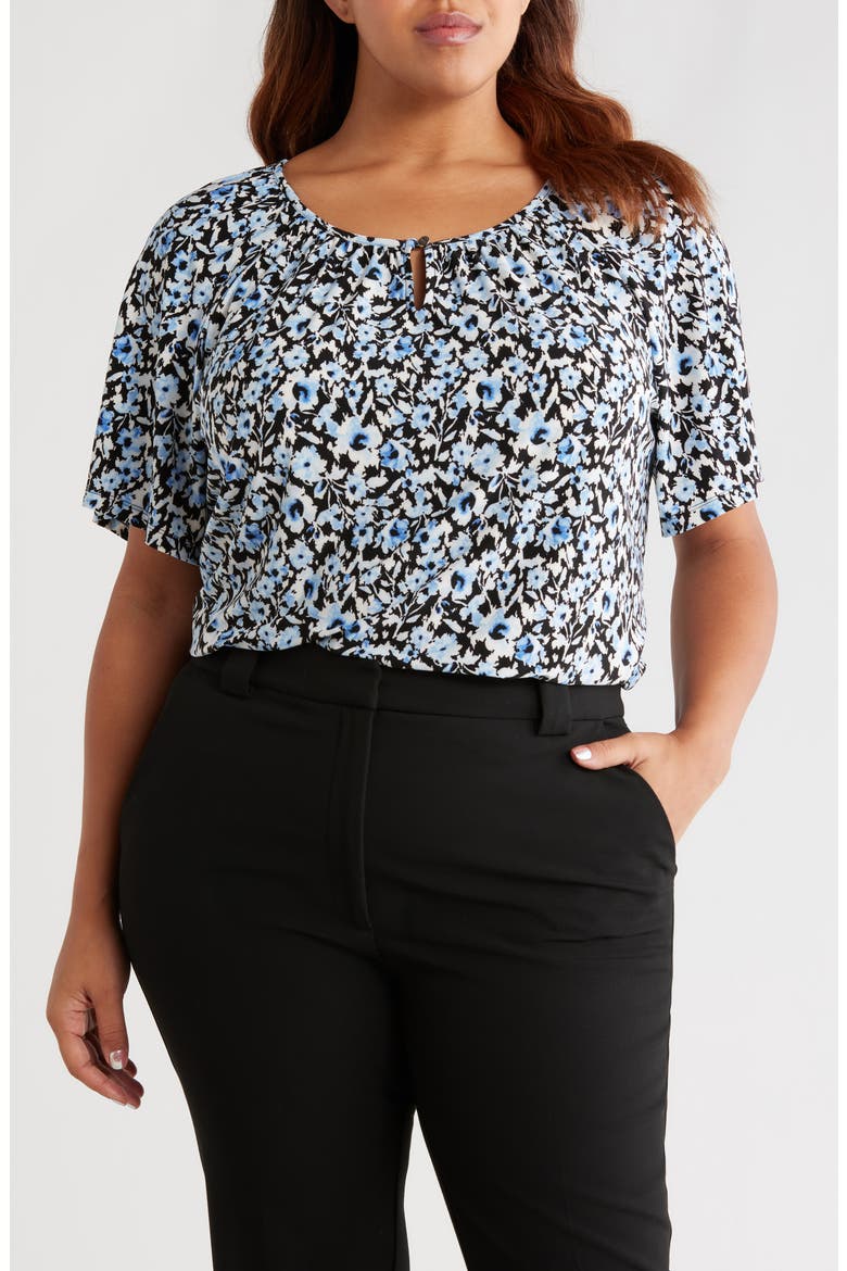 Floral Keyhole Peasant Top, Main, color, BLUE YONDER MULTI