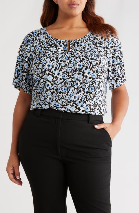 Floral Keyhole Peasant Top (Plus)