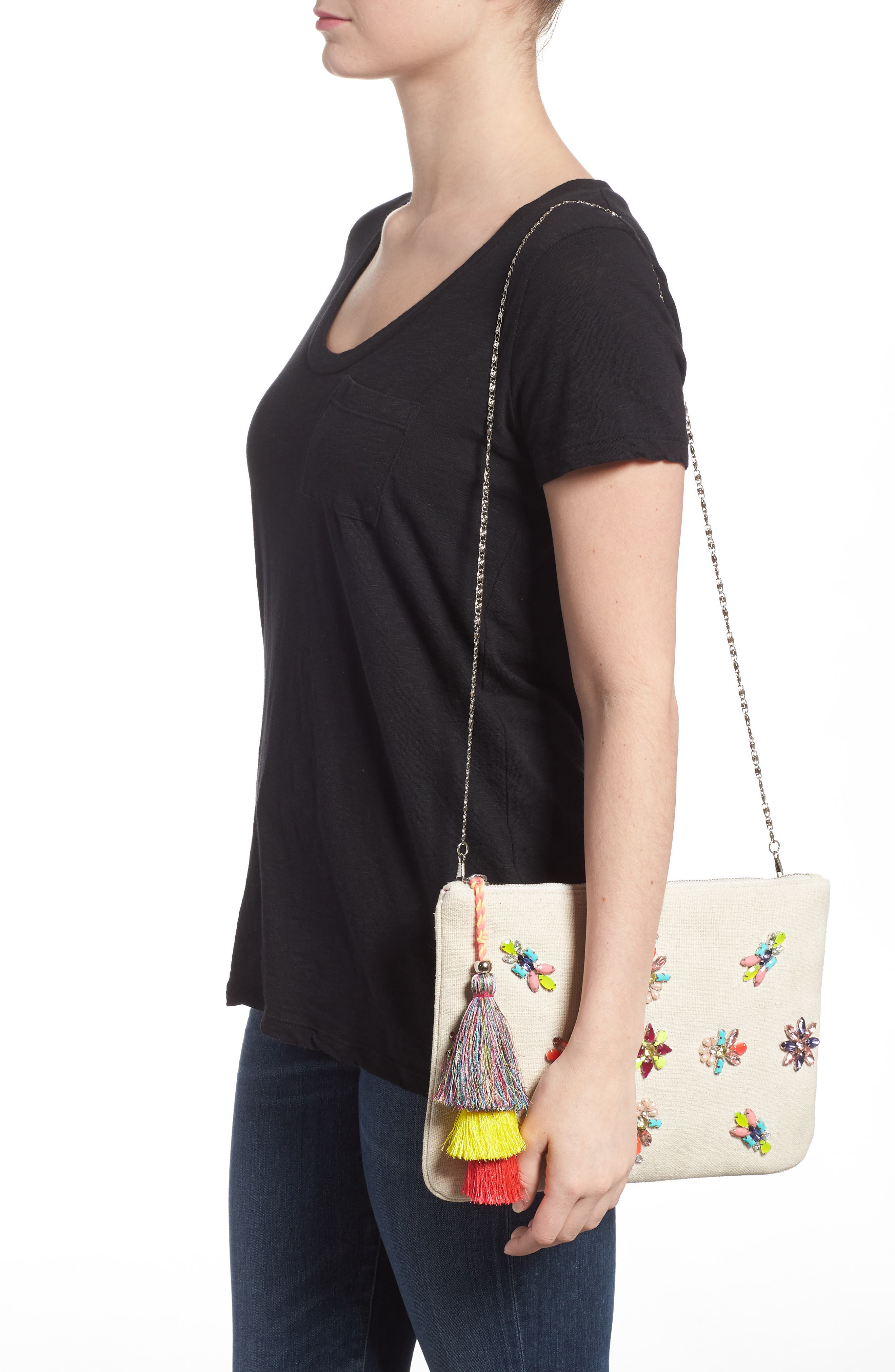 Steve Madden Rhinestone Appliqué Crossbody Clutch, Alternate, color, 