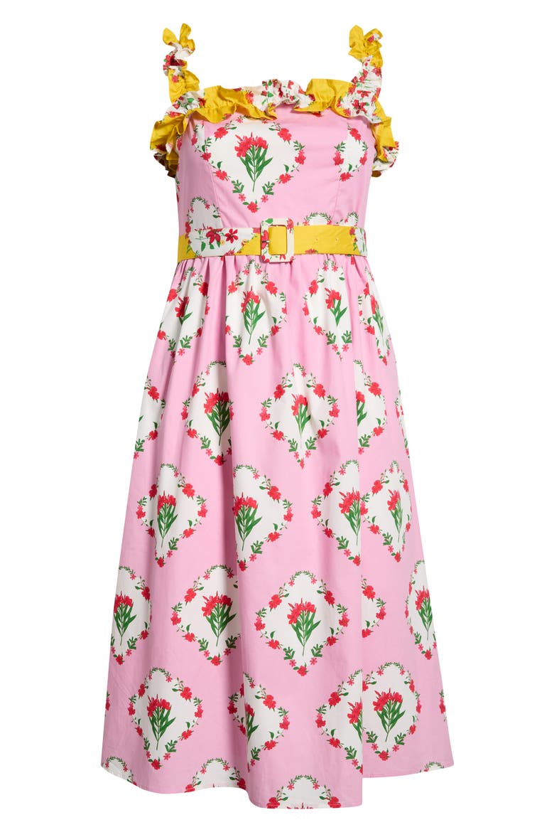 Maia Floral Strapless Ruffle Midi Dress, Alternate, color, PINK-MULTI