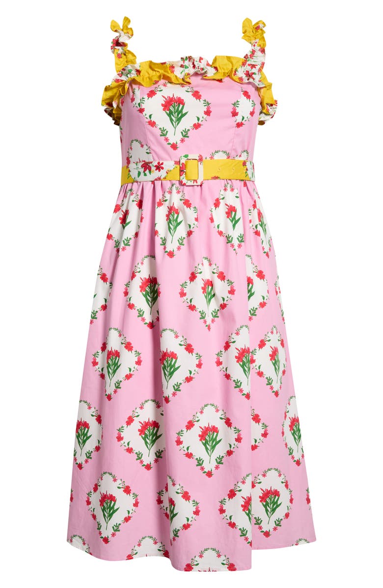 SUGARLIPS Maia Floral Strapless Ruffle Midi Dress, Alternate, color, Pink-Multi