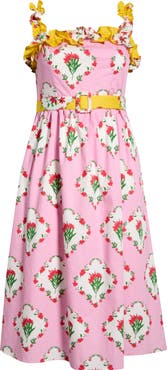 SUGARLIPS Maia Floral Strapless Ruffle Midi Dress