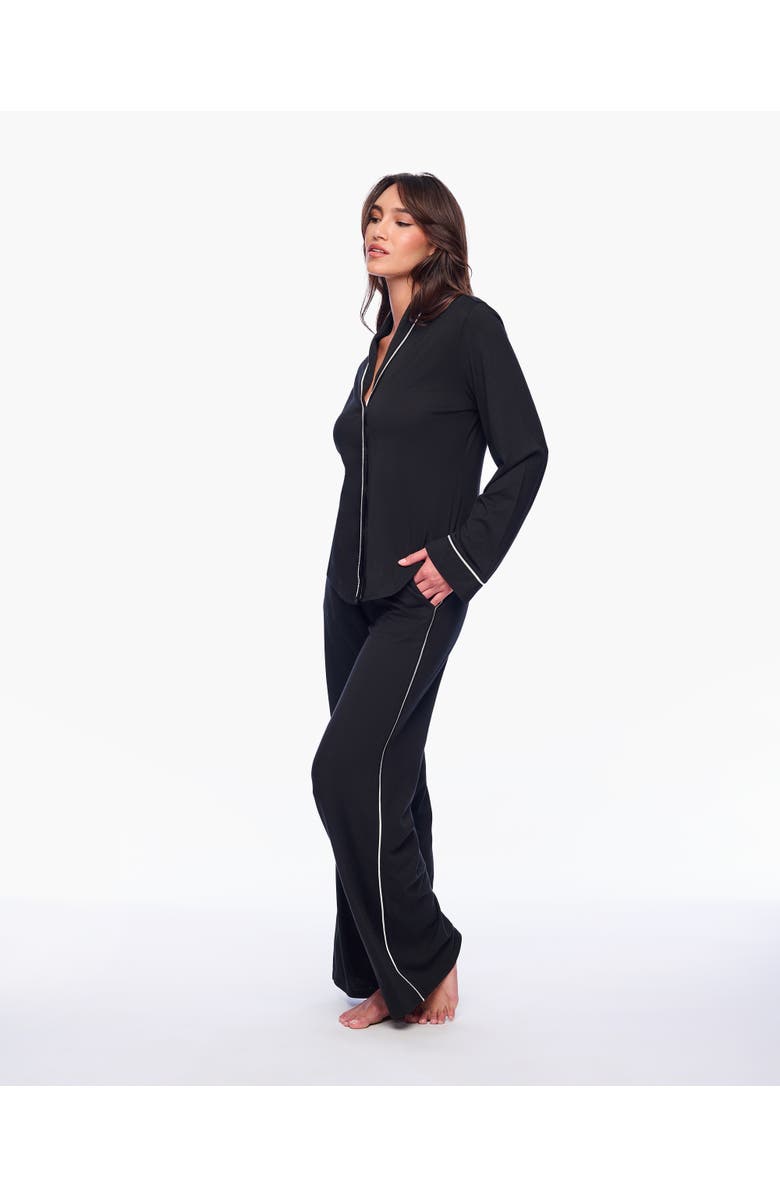Cosabella Pima Lusso Ls Top And Pj Set, Alternate, color, Black/Moon Ivory