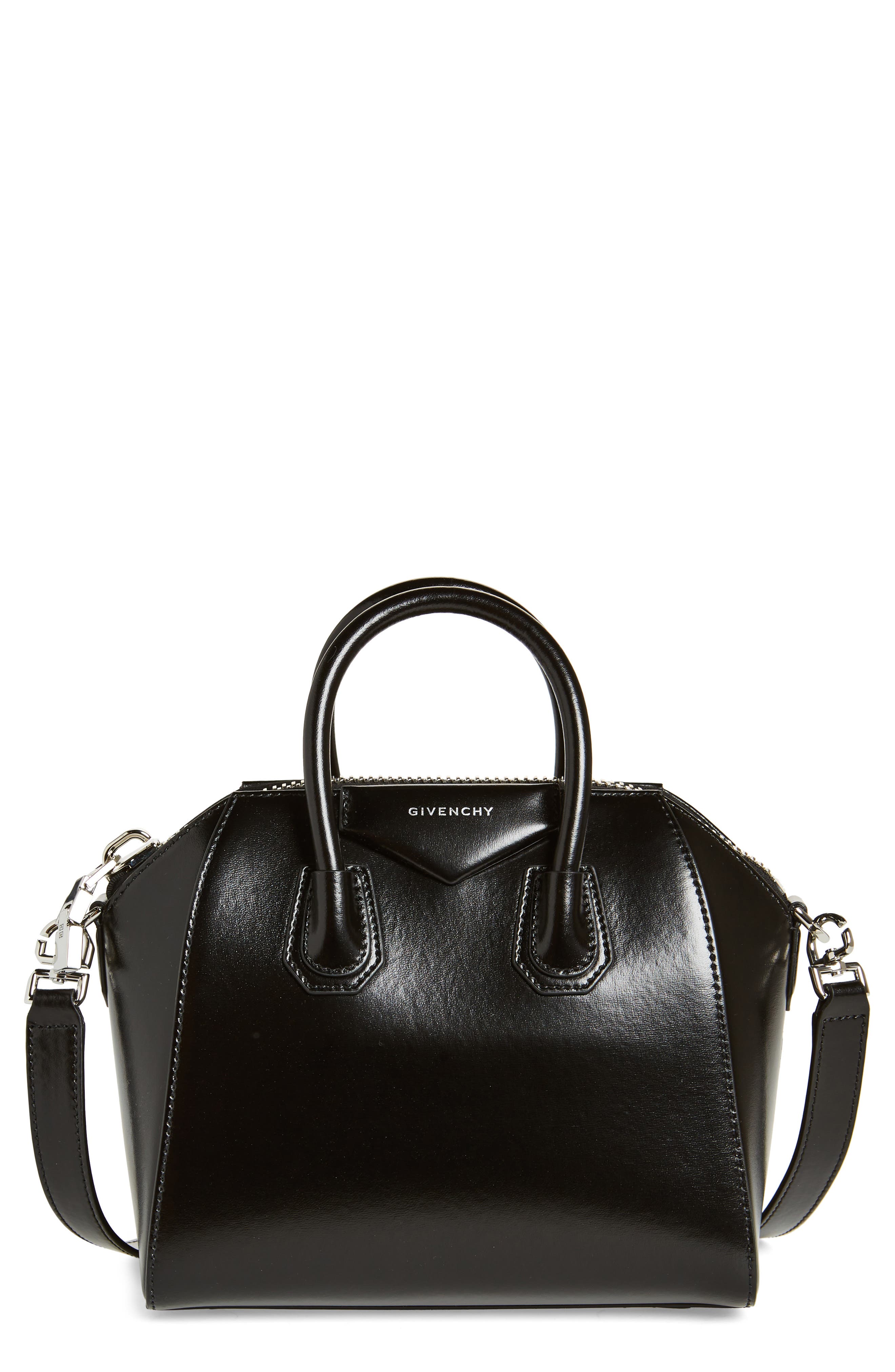 Givenchy Mini Antigona Leather Satchel, Main, color, Black