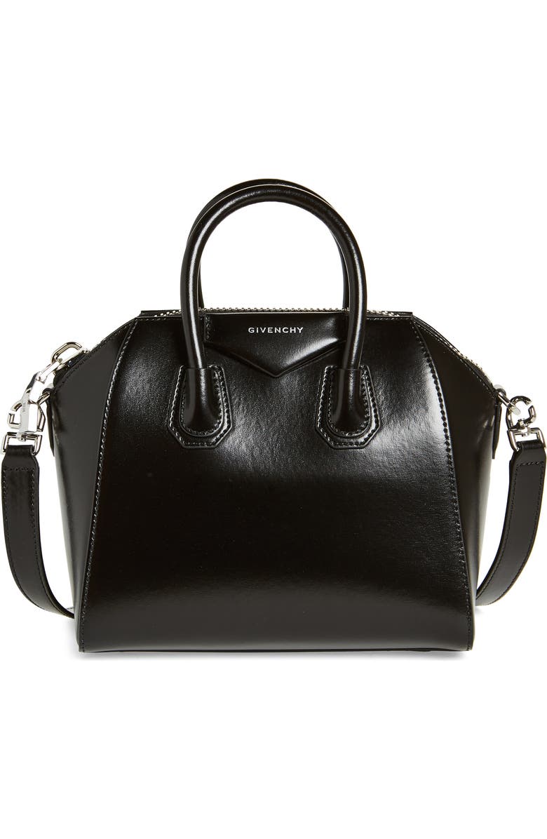 Givenchy Mini Antigona Leather Satchel, Main, color, Black