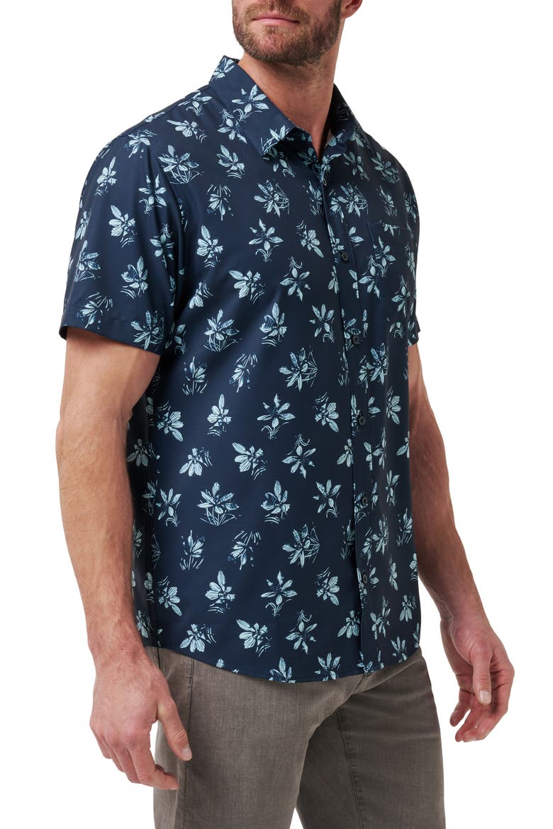 Seamate Floral Short Sleeve Button-Up Shirt, Alternate, color, TOTAL ECLIPSE/ CORY BLUE