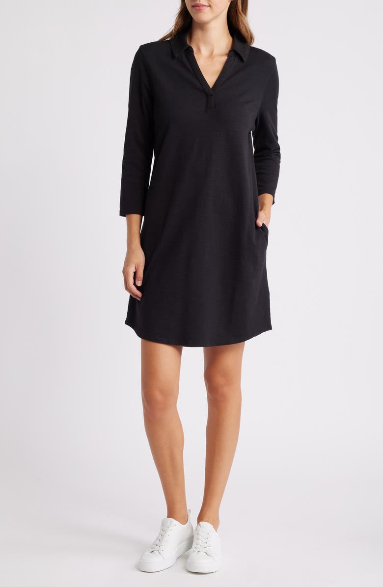 Tommy Bahama Ashby Isles Long Sleeve Cotton Jersey Polo Dress, Main, color, Black