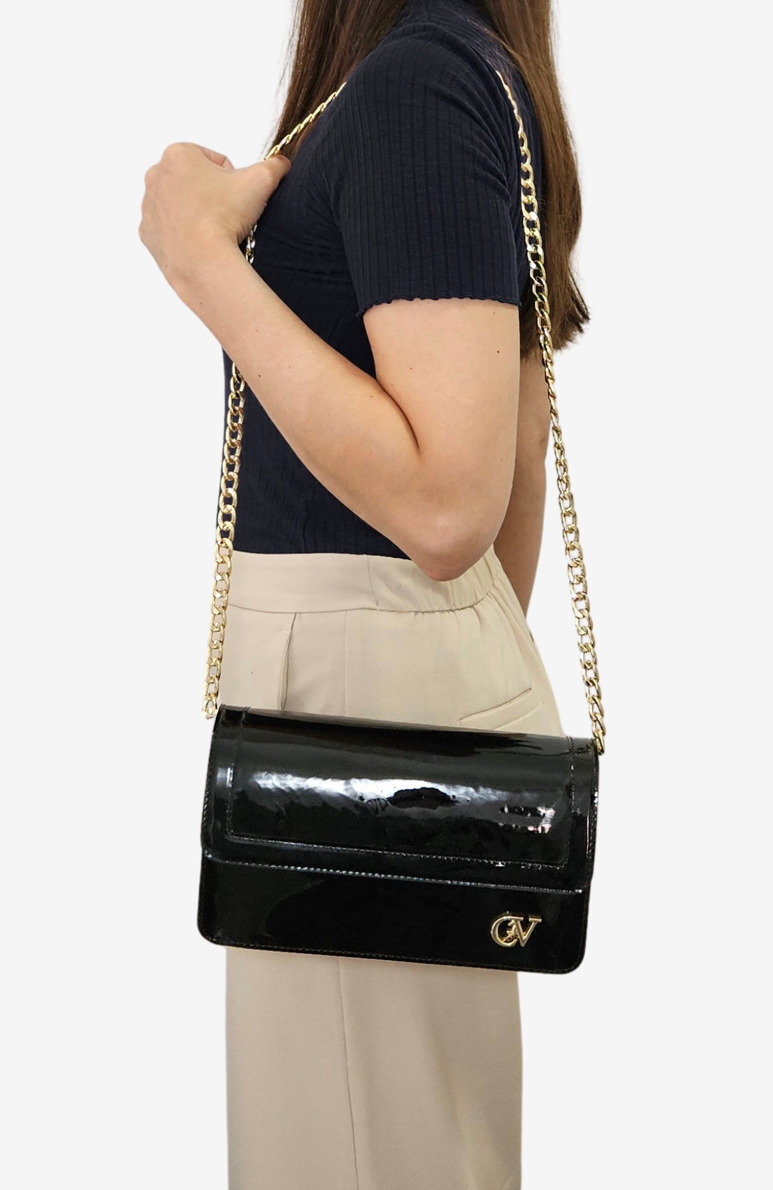 Iconic By Cavalinho Patent Leather Clutch Shoulder Bag 648, Alternate, color, Black