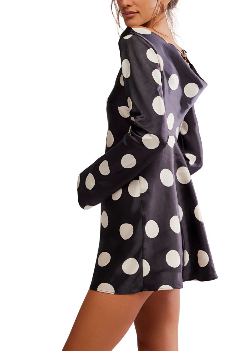 Tigre Polka Dot Long Sleeve Satin Minidress, Alternate, color, BLACK COMBO