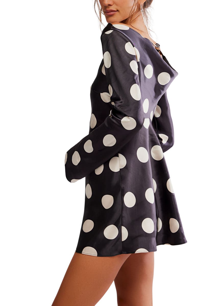 Tigre Polka Dot Long Sleeve Satin Minidress