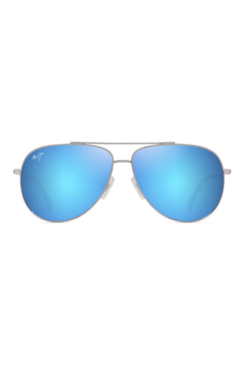 Hauoli 59mm Polarized Aviator Sunglasses, Main, color, SHINY SILVER BLUE GREEN
