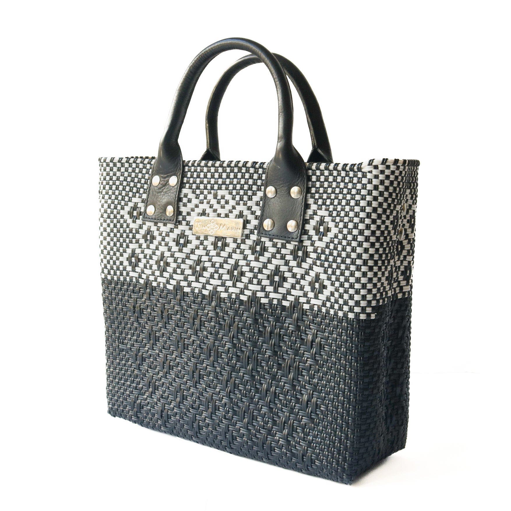 Tin Marin Black Large Woven Crossbody Bag, Alternate, color, Black Leather Straps