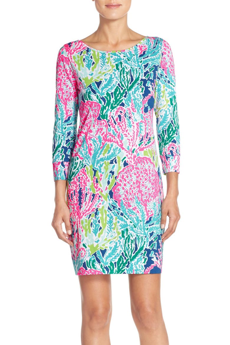'Marlowe' Pima Cotton Shift Dress, Main, color, INDIGO LET’S CHA CHA