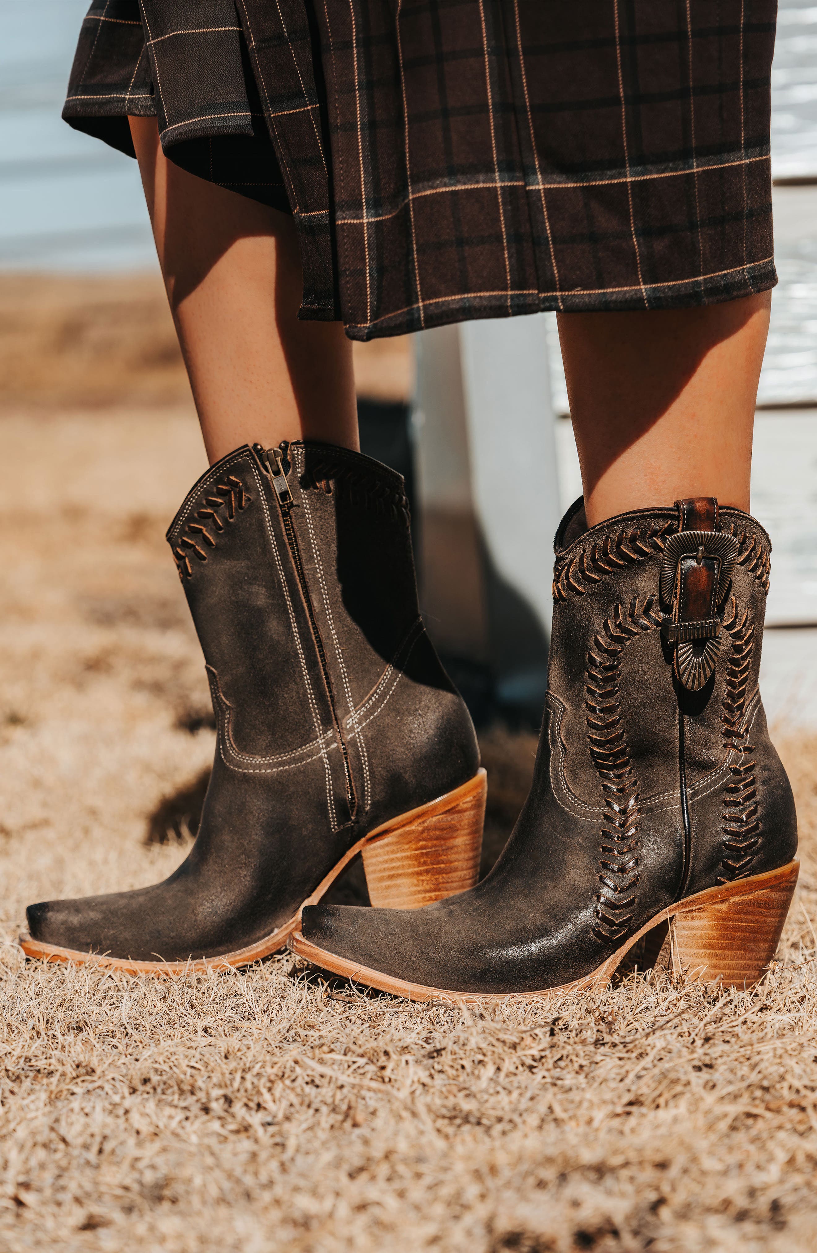 Freya Leather Western Bootie, Alternate, color, GREY SUEDE