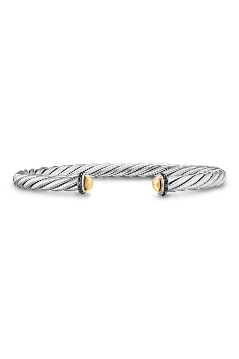 Men's Cable Cuff Bracelet in Sterling Silver with 14K Yellow Gold & Black Diamonds, 6mm, Main, color, SILVER PAVE