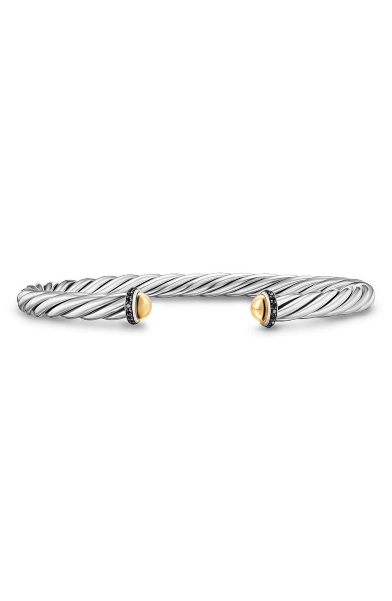 David Yurman Men's Cable Cuff Bracelet in Sterling Silver with 14K Yellow Gold & Black Diamonds, 6mm, Main, color, Silver Pave