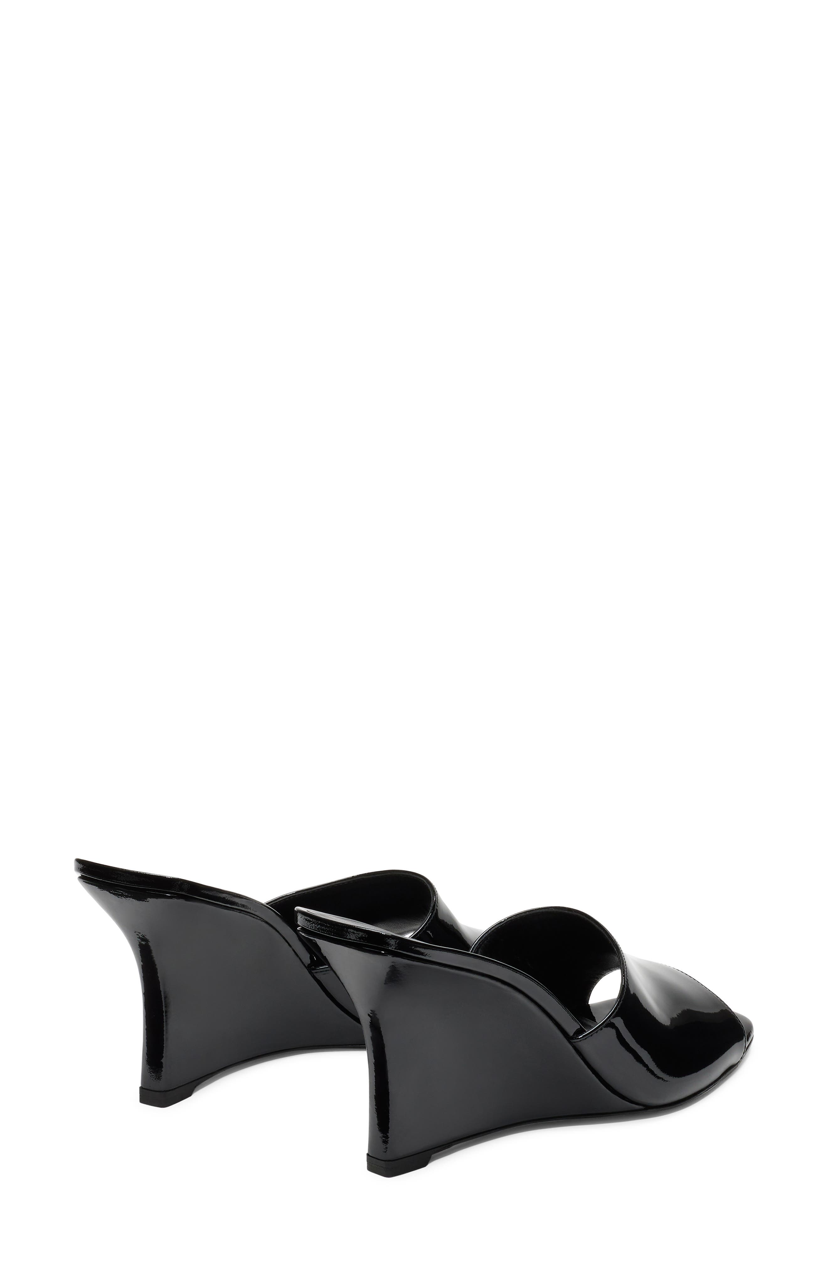 Stuart Weitzman Vinnie 85 Patent Leather Wedge Mule, Alternate, color, Black