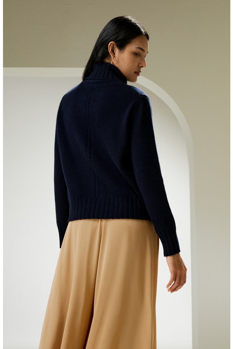 Women's Turtleneck Sweater with Rib Hemline, Alternate, color, Navy Blue