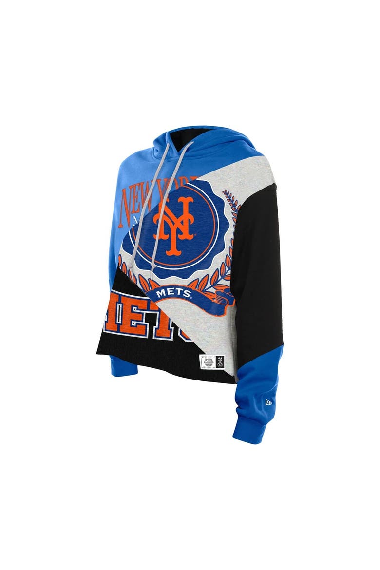 Women's New Era  New York Mets Upcycled Color Block Cropped Boxy Hoodie, Alternate, color, Blue