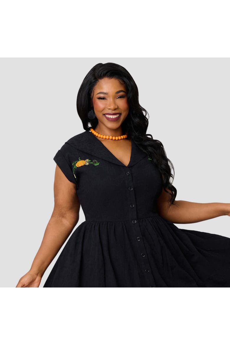 Plus Size Cafe Swing Dress, Alternate, color, Black Pumpkin Embriodered