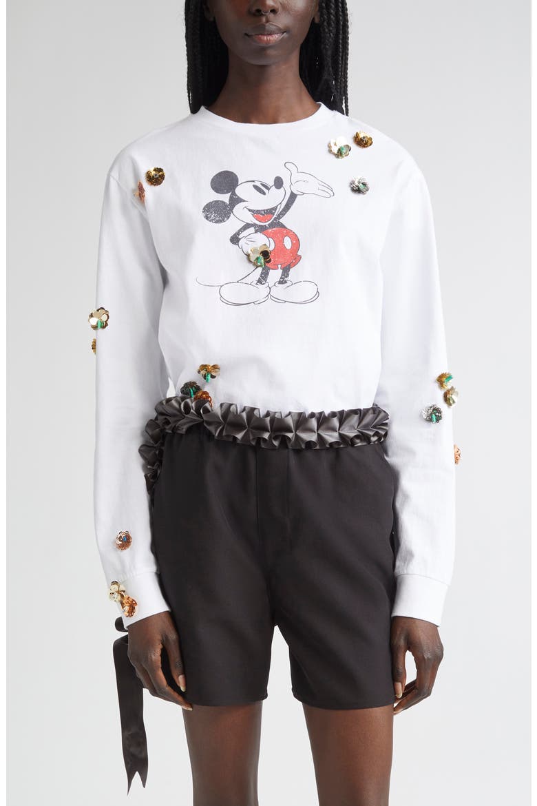x Disney Mickey Mouse Appliqué Graphic T-Shirt, Main, color, WHITE