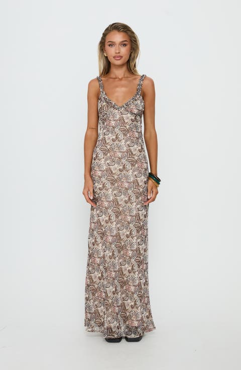 Baley Bias Cut Frill Maxi Dress