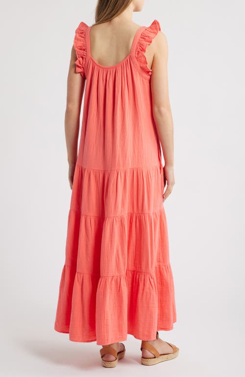 Shop Caslonr Caslon(r) Ruffle Tiered Cotton Maxi Sundress In Coral Sugar