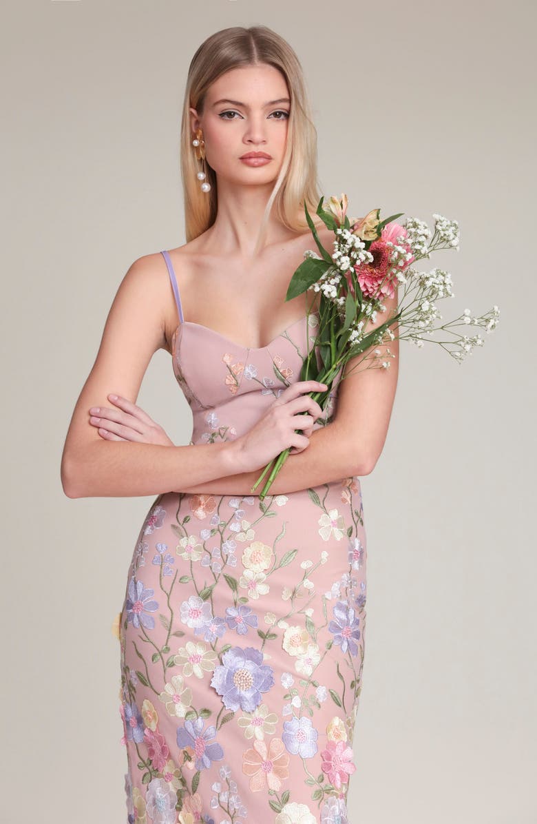 Avec Les Filles Embroidered Floral Appliqué Stretch Cotton Midi Sheath Dress, Alternate, color, 